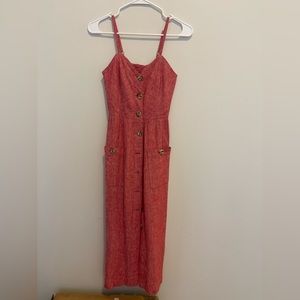 Indigo Rein Red Lenin buttons up midi dress